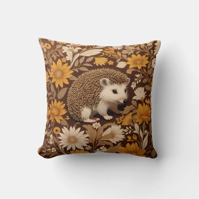Cojín Decorativo Inspiración de Hedgehog Brown Floral William Morri (Anverso)