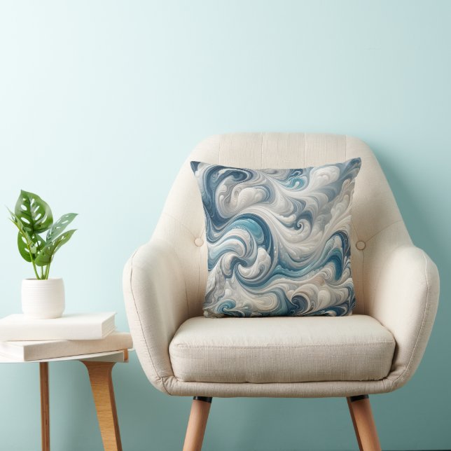 Cojín Decorativo inspirado en olas oceánicas (Silla)