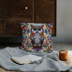 Cojín Decorativo Inspirado en vidrio emplomado de búho