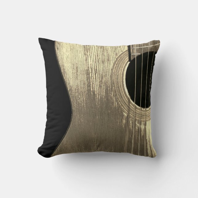 Cojín Decorativo Instrumento musical de guitarra acústica negro y b (Anverso)