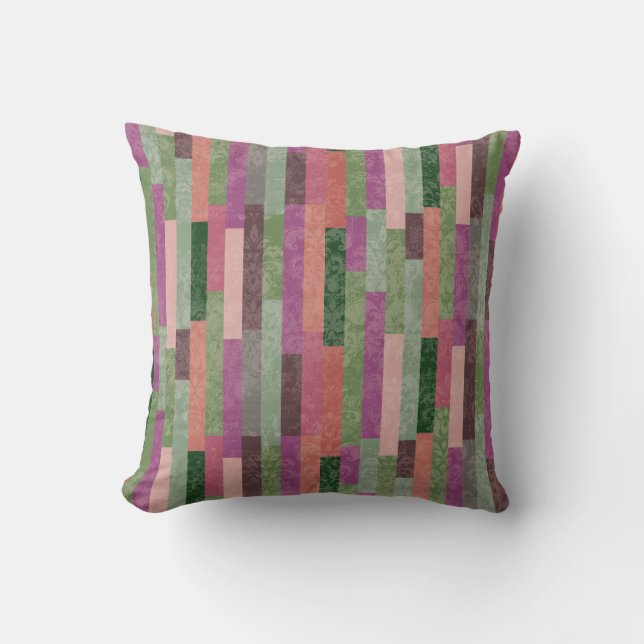 Cojín Decorativo Interior contemporáneo rosa verde y morado (Anverso)