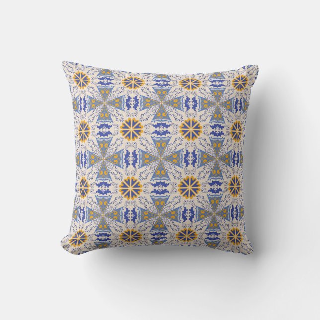 Cojín Decorativo intricate blue and yellow geometric patterns (Anverso)