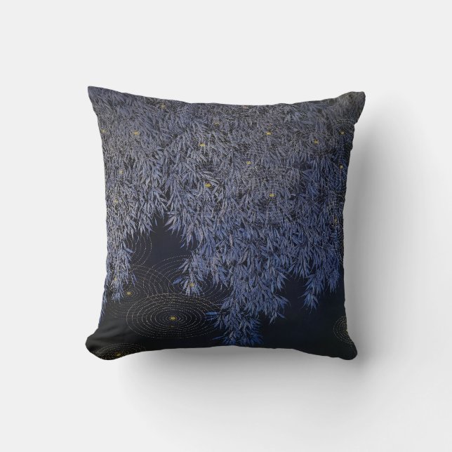 Cojín Decorativo Intrincadas hojas de la guantera azul Cuadros dora (Anverso)