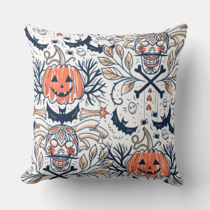 Cojín Decorativo Intrincado Patrón de calabaza de cráneo oscuro de