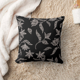 Cojín Decorativo Intrincado patrón floral de encaje de plata