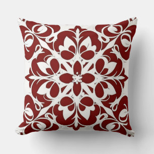 Cojín Decorativo Intrincado patrón geométrico rojo y blanco