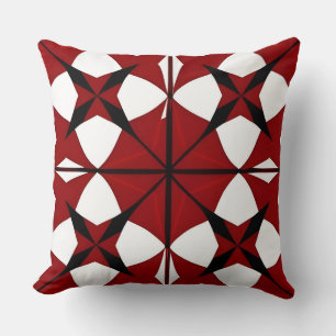 Cojín Decorativo Intrincado patrón geométrico rojo y negro