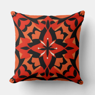Cojín Decorativo Intrincado patrón geométrico rojo y negro