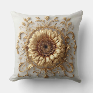 Cojín Decorativo Intrincado Relieve Floral Dorado Embellished