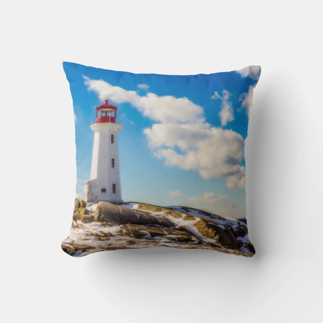Cojín Decorativo Invierno del faro el | en la ensenada de Peggy, (Anverso)