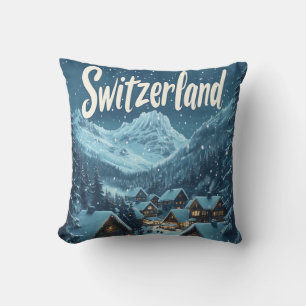 Cojín Decorativo Invierno en Suiza: Aldeas de montaña