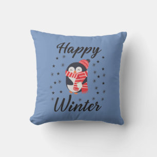 Cojín Decorativo Invierno feliz, pingüino lindo