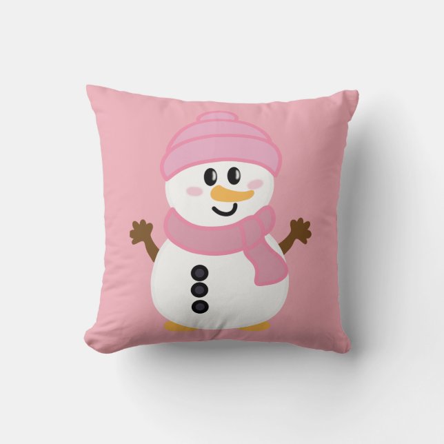 Cojín Decorativo Invierno Rosa Snowman-Baby Fondo Rosa (Anverso)