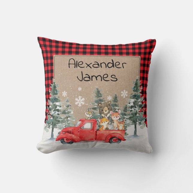 Cojín Decorativo Invierno Rústico Bosque de Woodland Animales Nurse (Anverso)