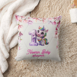 Cojín Decorativo Invitación de baby shower con unicornio