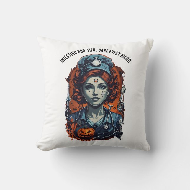 Cojín Decorativo Inyección de Cuidados Hermosos, Enfermera de Hallo (Anverso)
