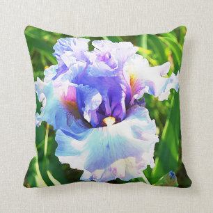 Cojín Decorativo Iris de la acuarela en azul y lavanda