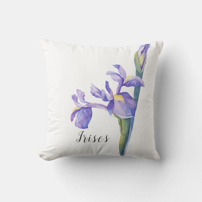 Cojín Decorativo Iris floral acuarela (Anverso)