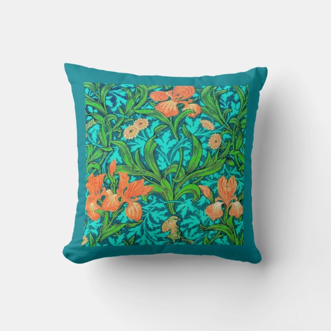 Cojín Decorativo Iris, naranja y turquesa de William Morris (Anverso)