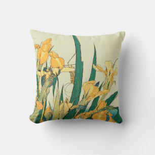 Cojín Decorativo Iris Saltamontes de Hokusai: Impresión Vintage Jap