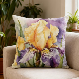 Cojín Decorativo Iris Schwertlilie lila orange - Aquarell-Design | 