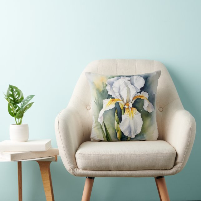 Cojín Decorativo Iris Schwertlilie weiß - Aquarell-Design |  (Silla)