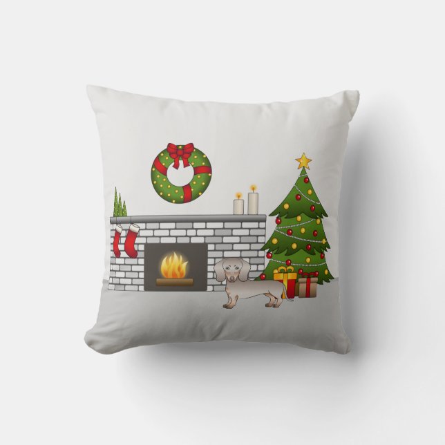 Cojín Decorativo Isabella & Tan Smooth Coat Dachshund - Navidad (Anverso)