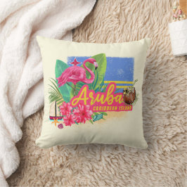 Cojín Decorativo Isla del Caribe Retro de Aruba con Vintage Flaming