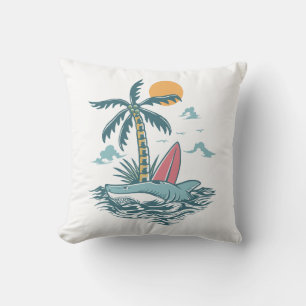 Cojín Decorativo Isla Salvaje de Surfing Tiburón