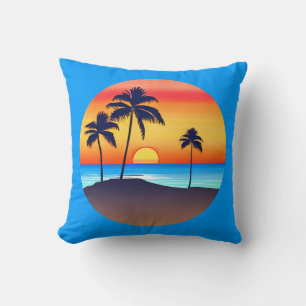 Cojín Decorativo Isla Tropical al atardecer con palmeras