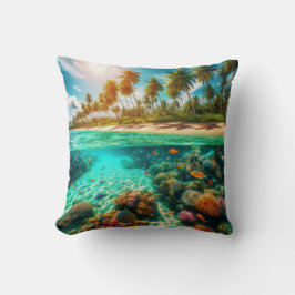 Cojín Decorativo Isla Tropical Playa Submarina Océano Peces