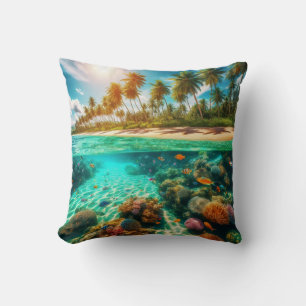 Cojín Decorativo Isla Tropical Playa Submarina Océano Peces