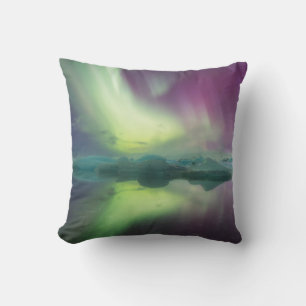Cojín Decorativo Islandia, Jokulsarlon. Luces de Aurora se reflejan