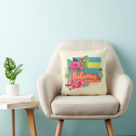 Cojín Decorativo Islas del Caribe retro flamingo vintage