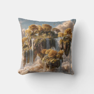 Cojín Decorativo Islas flotantes surrealistas con árboles dorados