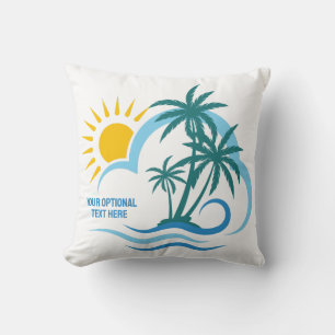 Cojín Decorativo Islas tropicales de texto y nombre personalizados