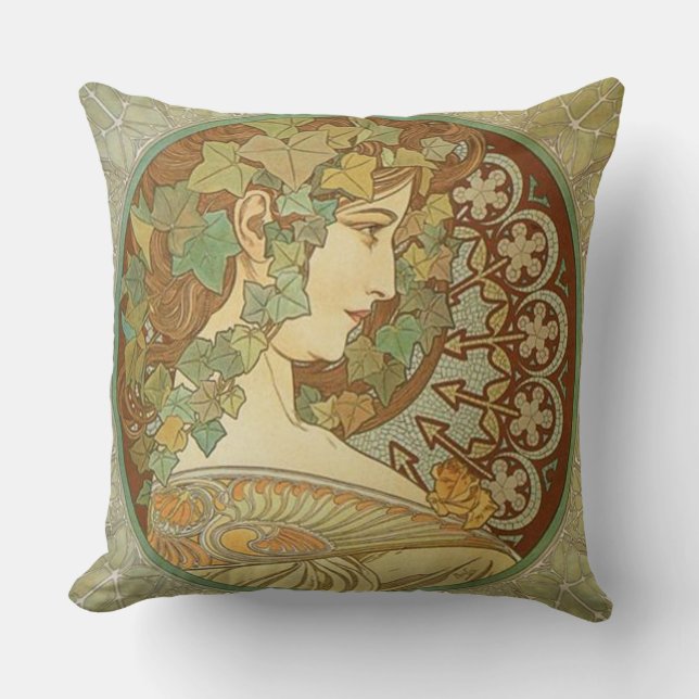 Cojín Decorativo Ivy por Alphonse Mucha (Anverso)