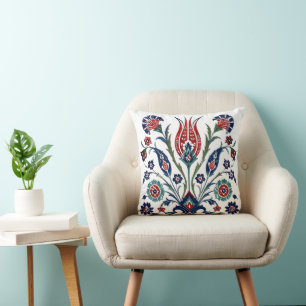 Cojín Decorativo Iznik Floral Otomano Arte de Baldosas Turcas A