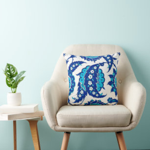 Cojín Decorativo Iznik Floral Otomano Paisley Turquesa Azul