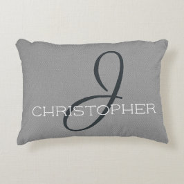 Cojín Decorativo J Nombre personalizado inicial Gris blanco negro