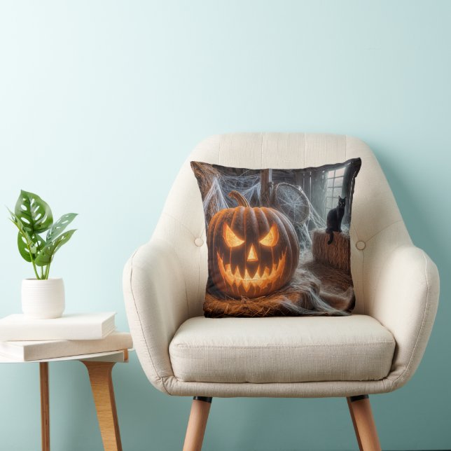 Cojín Decorativo Jack-o-Lantern de Halloween y gato negro (Silla)