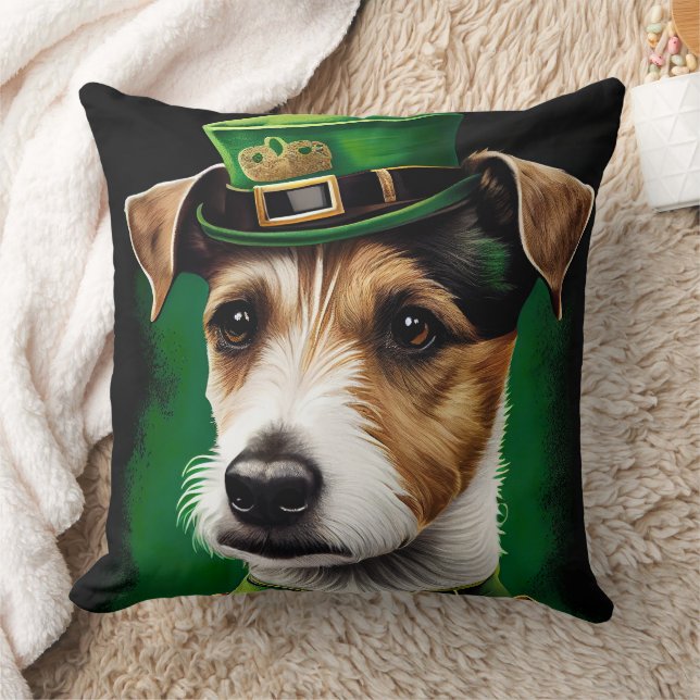 Cojín Decorativo Jack Russell Dog con vestido de San Patricio (Manta)