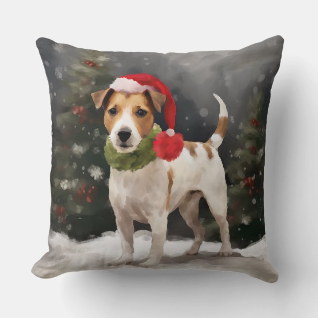 Cojín Decorativo Jack Russell Dog en Navidades de nieve (Anverso)