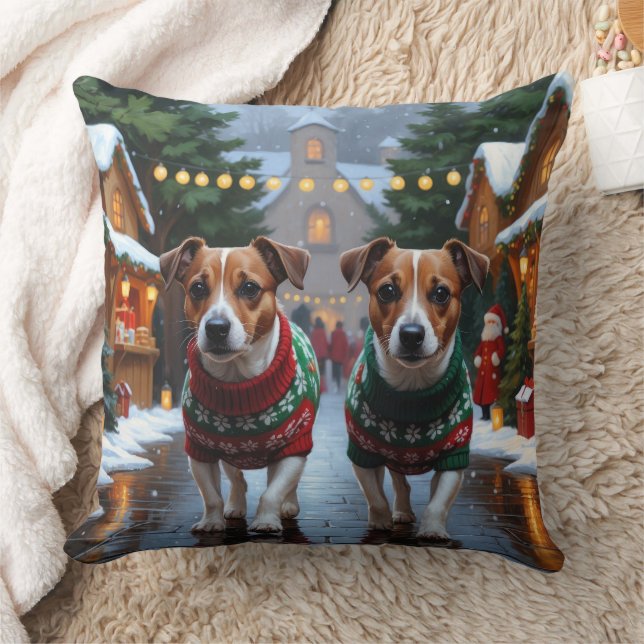 Cojín Decorativo Jack Russell Dogs Christmas Snow Holiday (Manta)