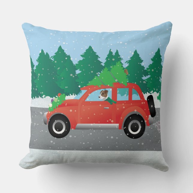 Cojín Decorativo Jack Russell Terrier conduciendo un árbol de autos (Anverso)