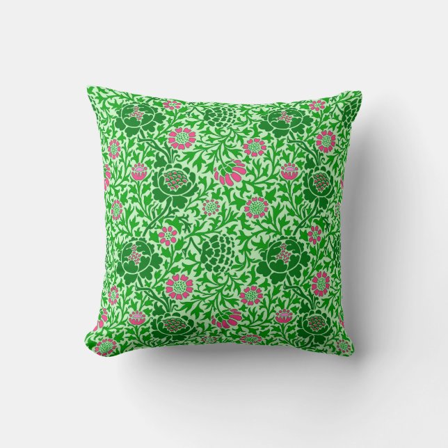 Cojín Decorativo Jacobean Floral, Emerald y Lime Green (Anverso)