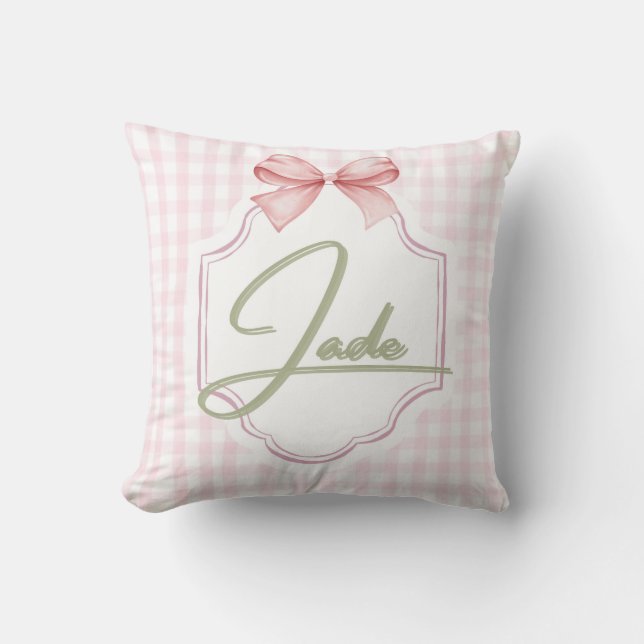 Cojín Decorativo Jade Baby Nursery personalizado Bow&Gingham (Anverso)
