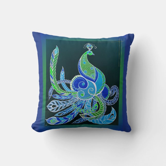 Cojín Decorativo Jade Majesty Elegant pavo real verde y azul (Anverso)