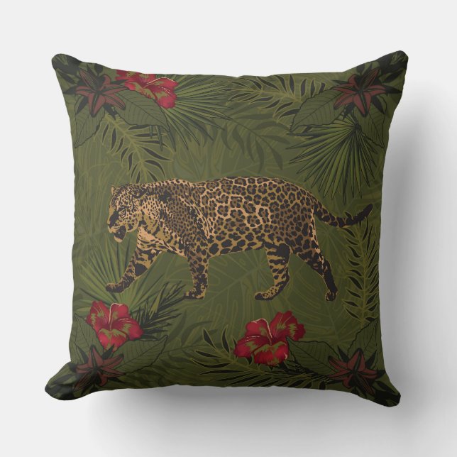 Cojín Decorativo Jaguar En La Jungla Tropical (Anverso)