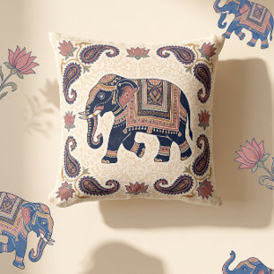 Cojín Decorativo Jaipuri Patrón de Elefante Afortunado Impreso Diwa